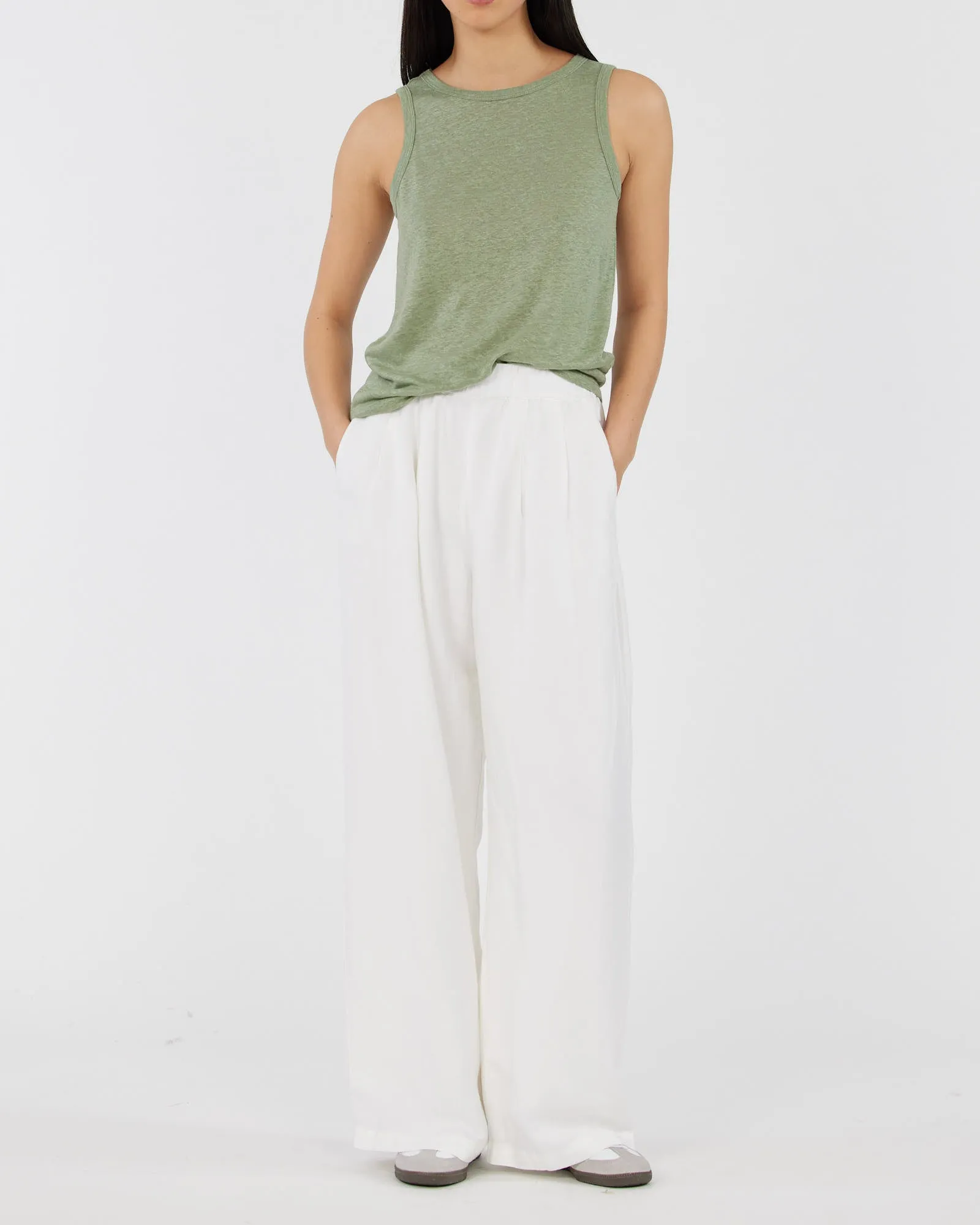 Aceline Linen Jersey Tank - Green Tea