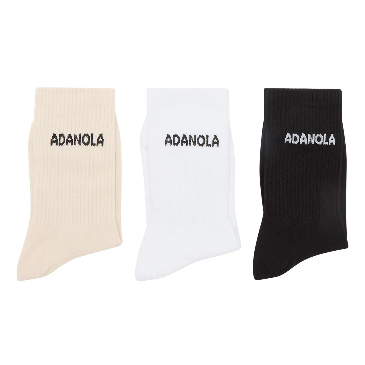 ADANOLA The Sustainable Edit Three-Pack Logo Socks - WhiteCreamBlack