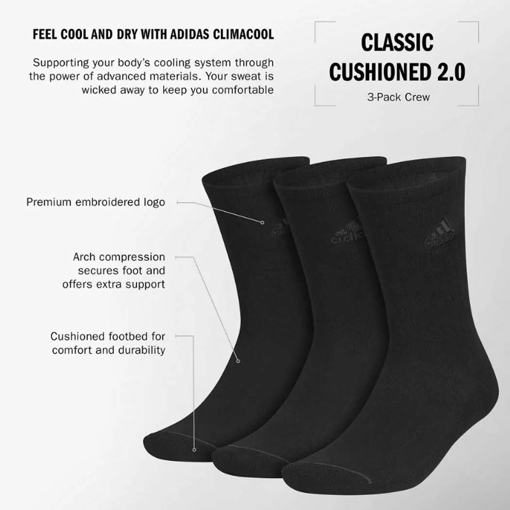 Adidas Classic Cushioned 2.0 3-Pack Crew Socks Black/ Night Grey (Men's)