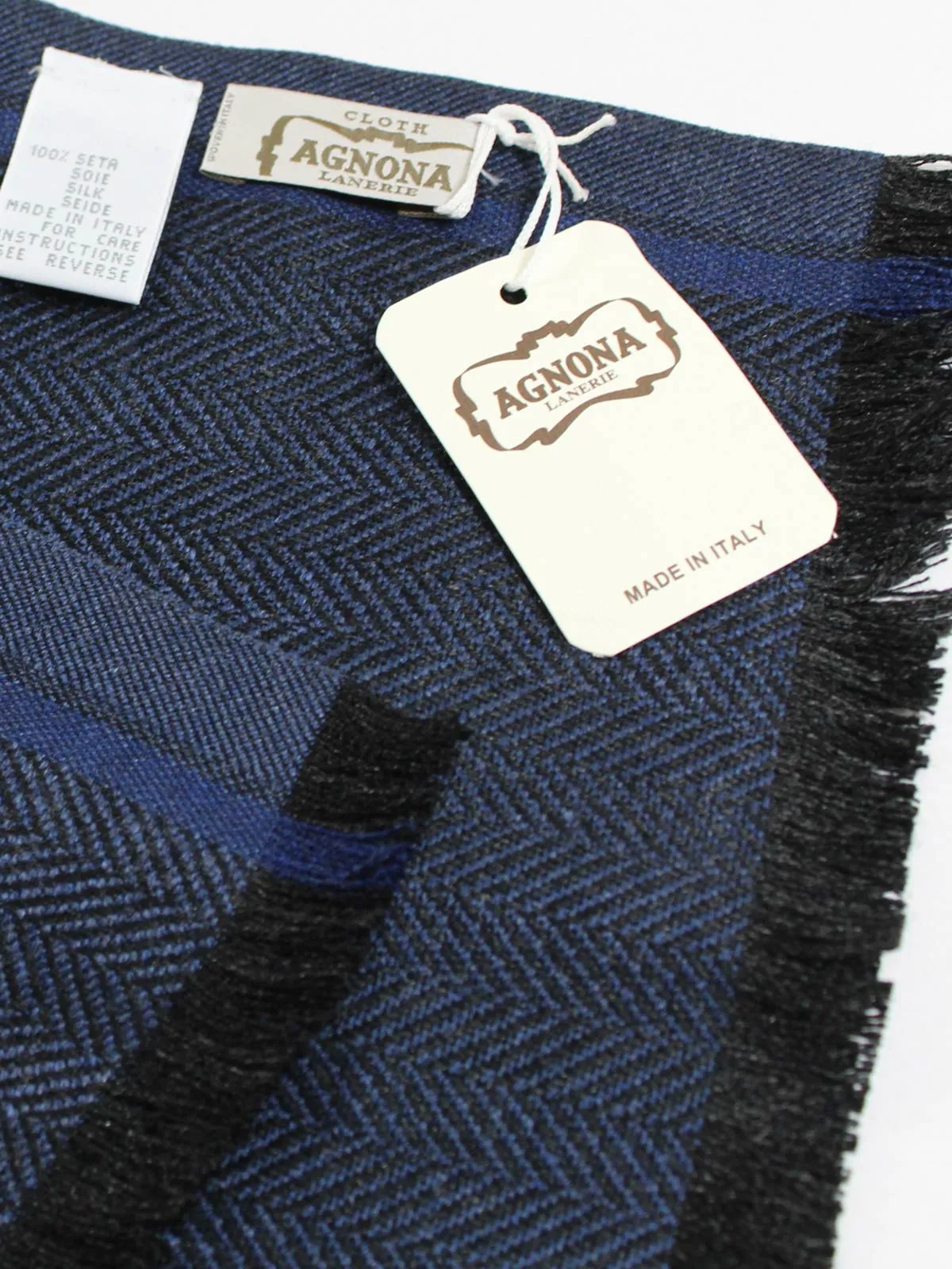 Agnona Scarf Dark Blue Herringbone - Silk Shawl FINAL SALE