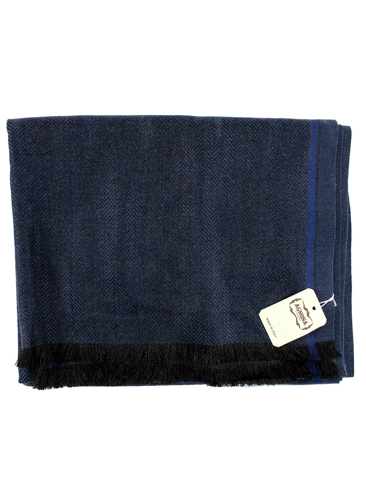 Agnona Scarf Dark Blue Herringbone - Silk Shawl FINAL SALE