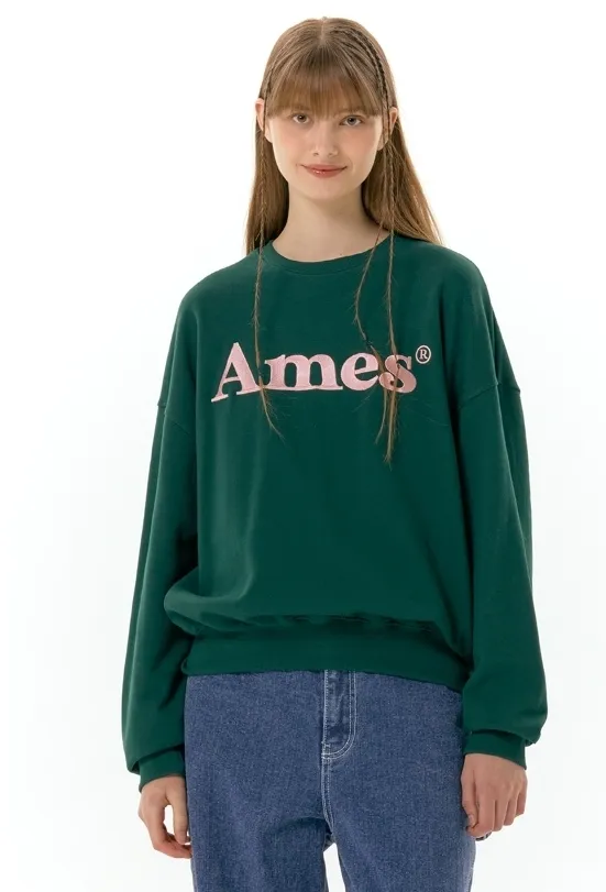 AMES-WORLDWIDE  |Unisex Street Style Plain Oversized Long Sleeve T-shirt Logo