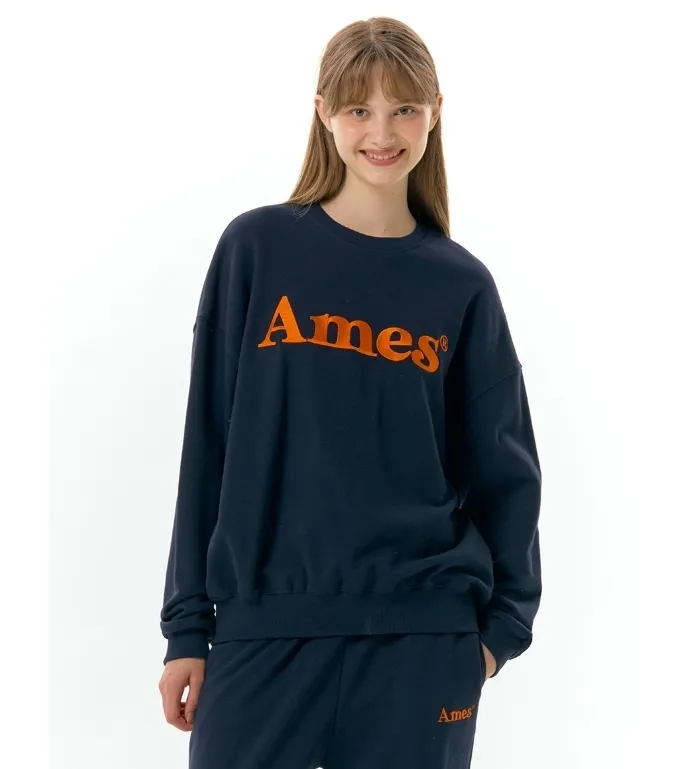 AMES-WORLDWIDE  |Unisex Street Style Plain Oversized Long Sleeve T-shirt Logo