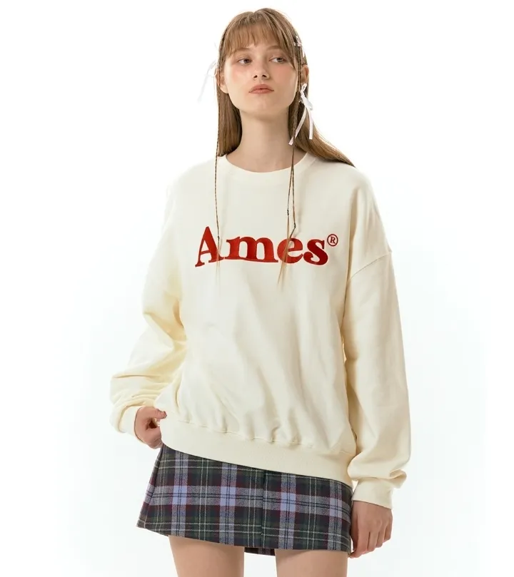 AMES-WORLDWIDE  |Unisex Street Style Plain Oversized Long Sleeve T-shirt Logo