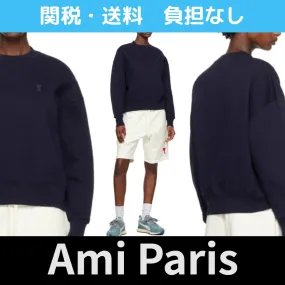 AMI PARIS  |Crew Neck Unisex Street Style Long Sleeves Plain Cotton