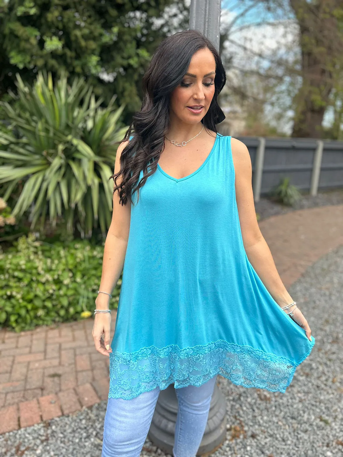 Aqua V Neck Lace Bottom Vest Thea