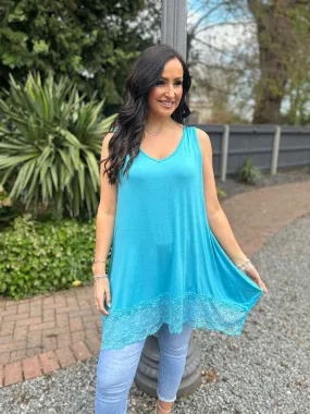 Aqua V Neck Lace Bottom Vest Thea