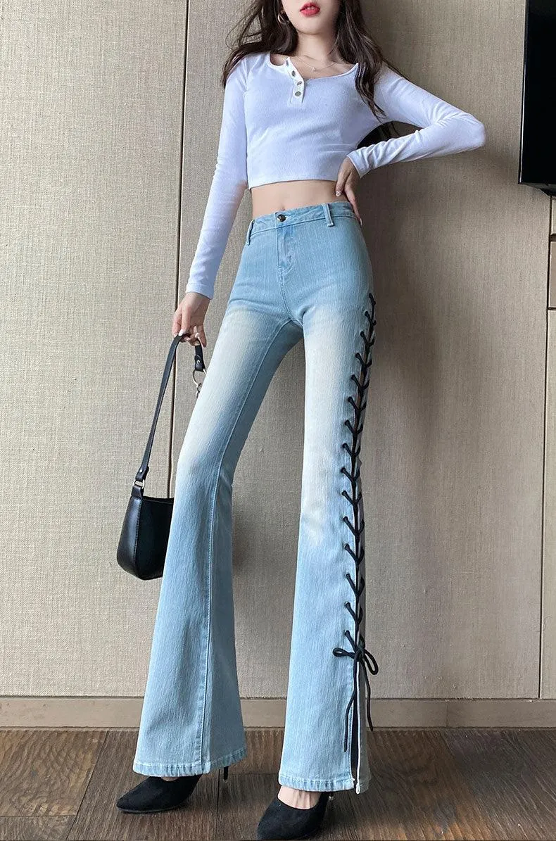 Big Flare Side Bandage Bell Bottom Jeans