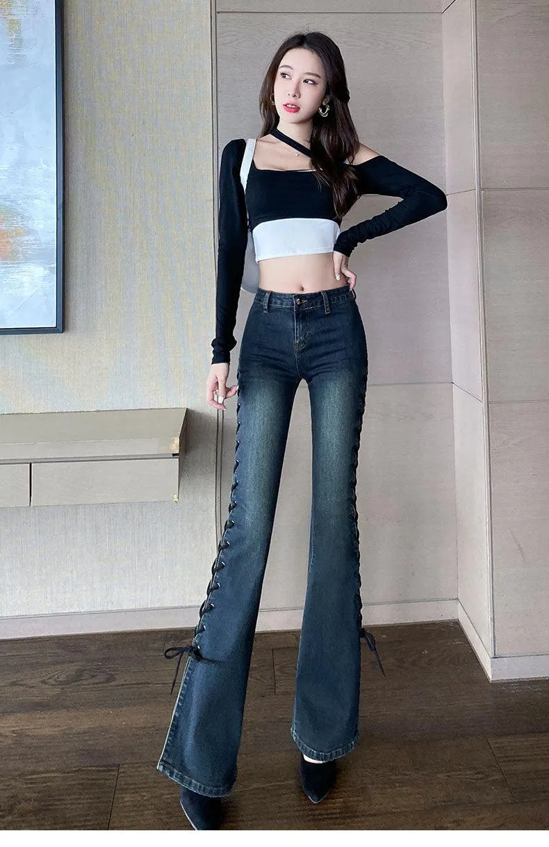 Big Flare Side Bandage Bell Bottom Jeans