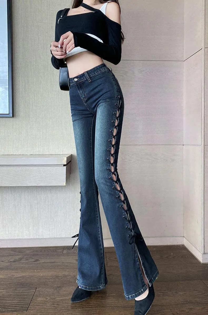 Big Flare Side Bandage Bell Bottom Jeans