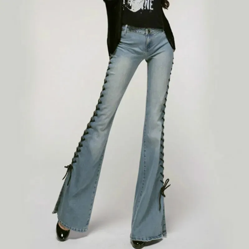 Big Flare Side Bandage Bell Bottom Jeans