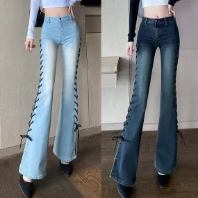 Big Flare Side Bandage Bell Bottom Jeans