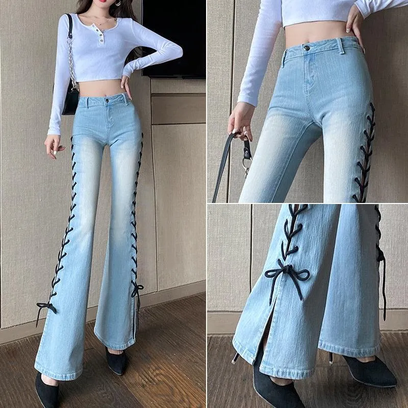 Big Flare Side Bandage Bell Bottom Jeans