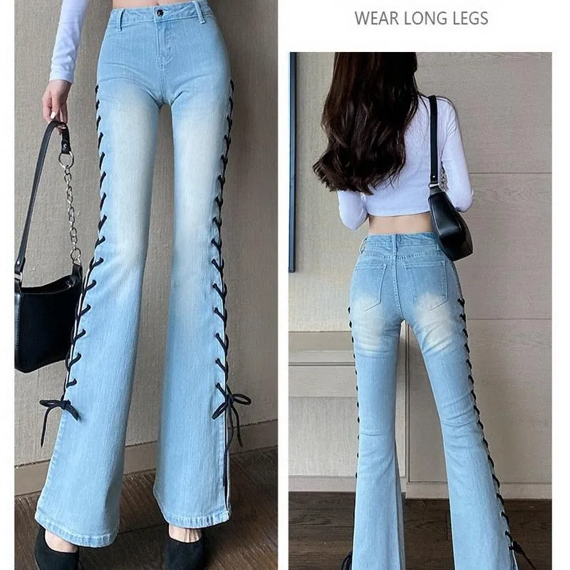 Big Flare Side Bandage Bell Bottom Jeans