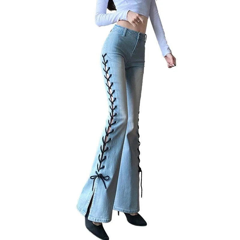 Big Flare Side Bandage Bell Bottom Jeans