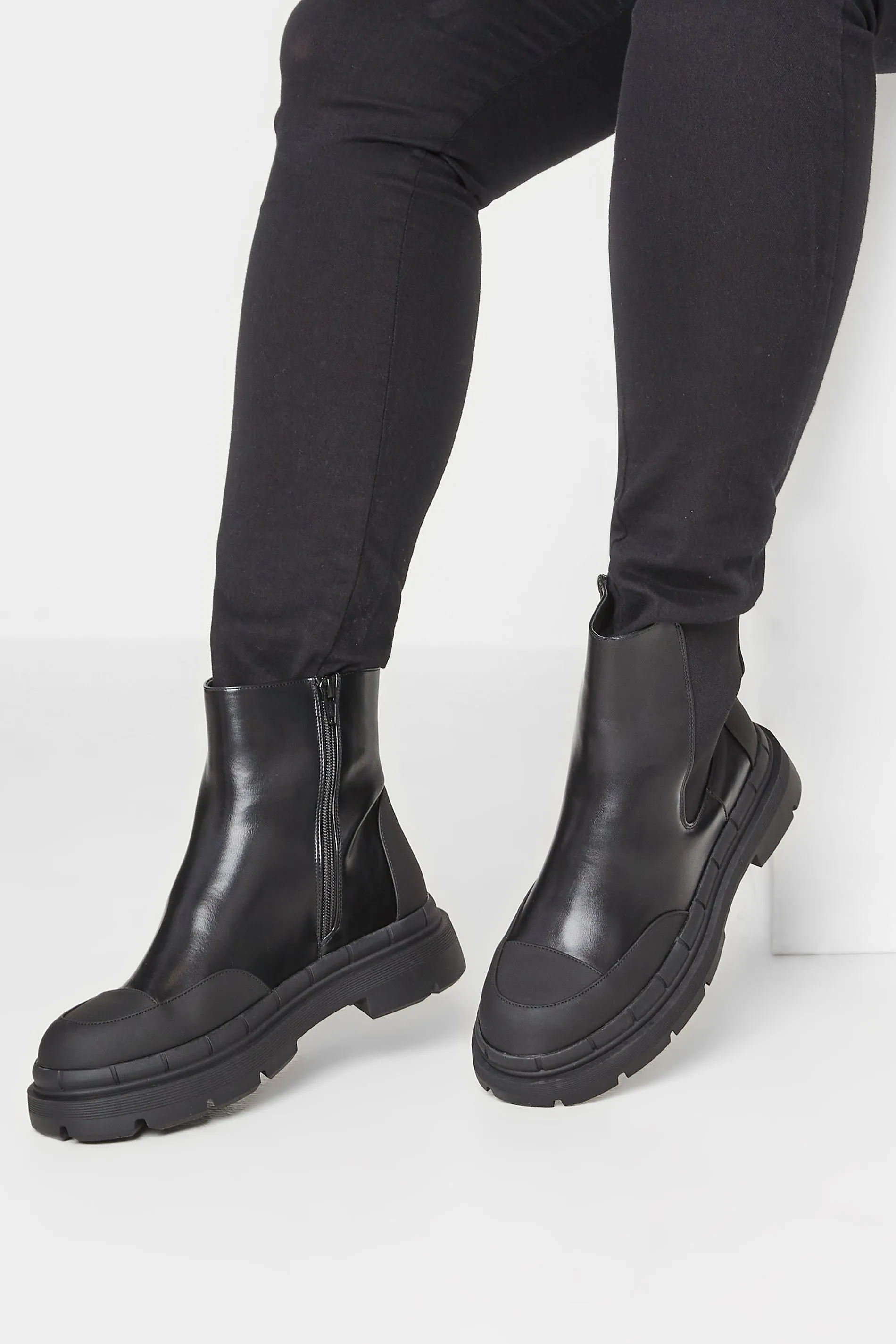 Black Chunky High Chelsea Boots In Extra Wide EEE Fit