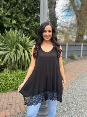 Black V Neck Lace Bottom Vest Thea