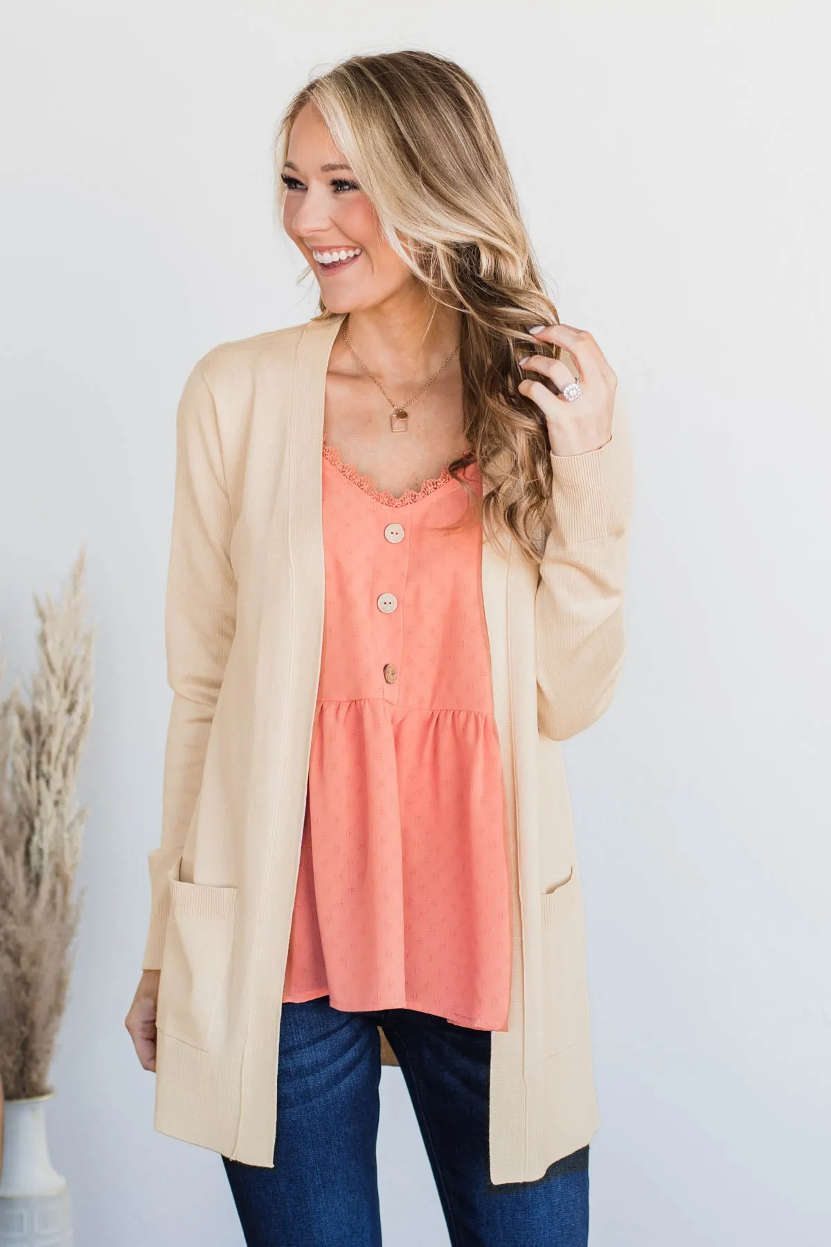 Can't Resist This Knit Pocket Cardigan- Cream