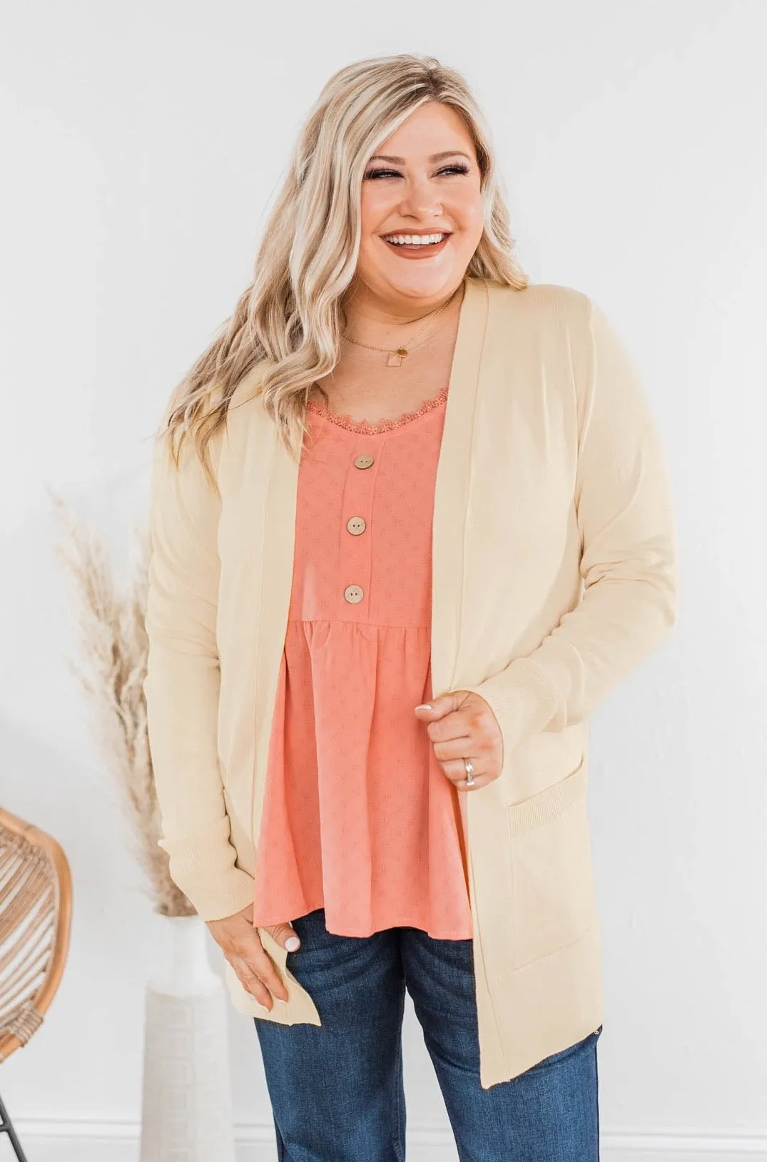 Can't Resist This Knit Pocket Cardigan- Cream