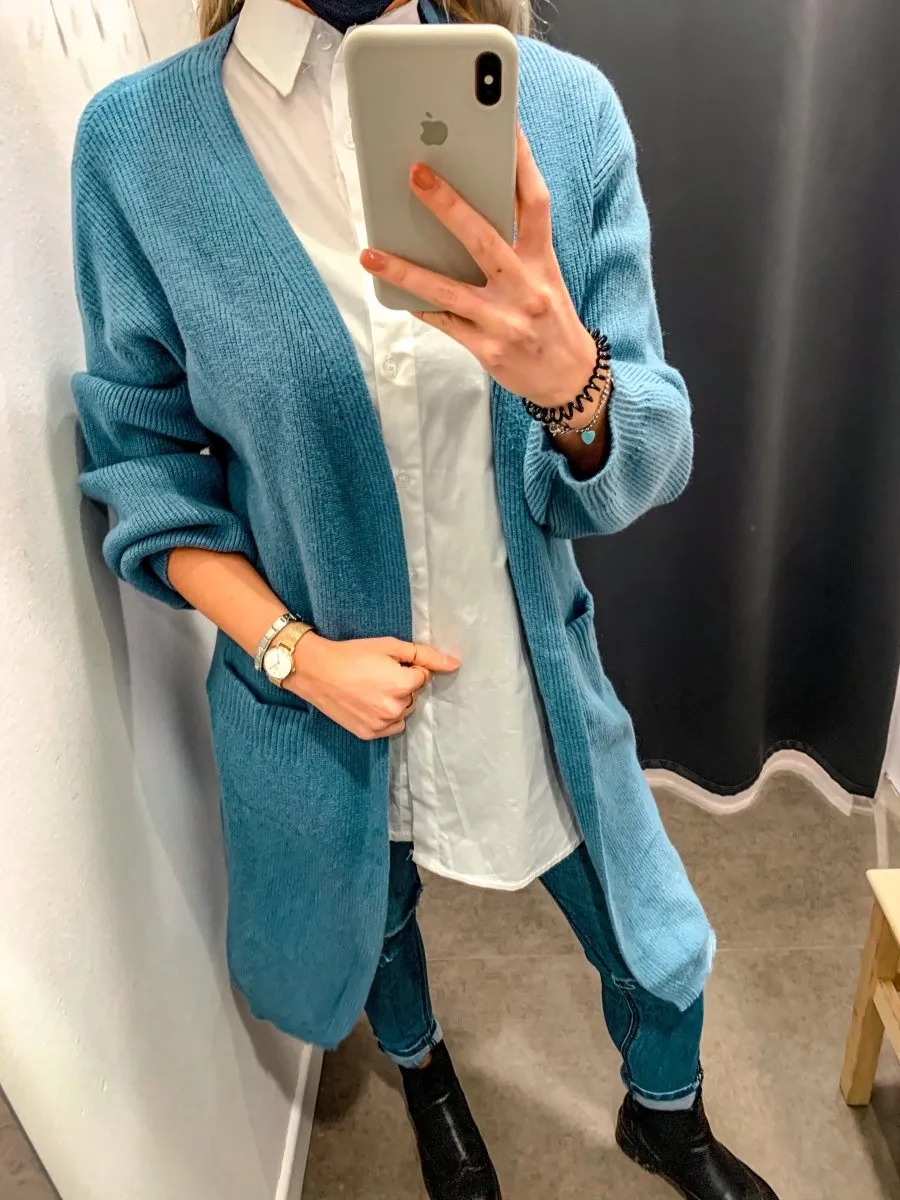 Cardigan lungo azzurro