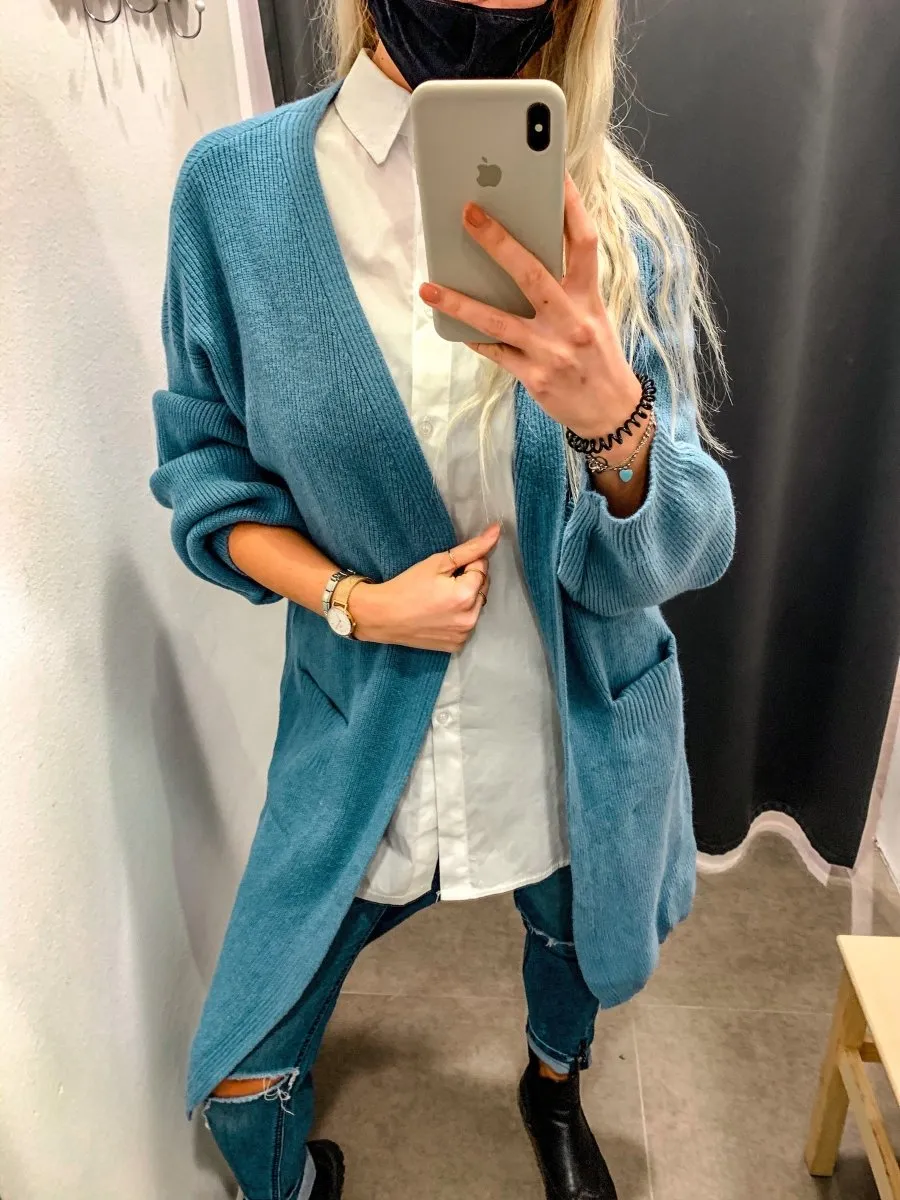 Cardigan lungo azzurro