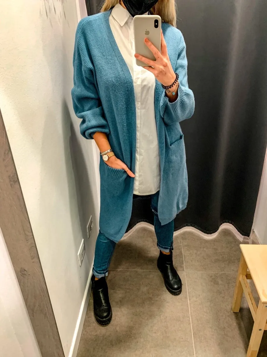 Cardigan lungo azzurro