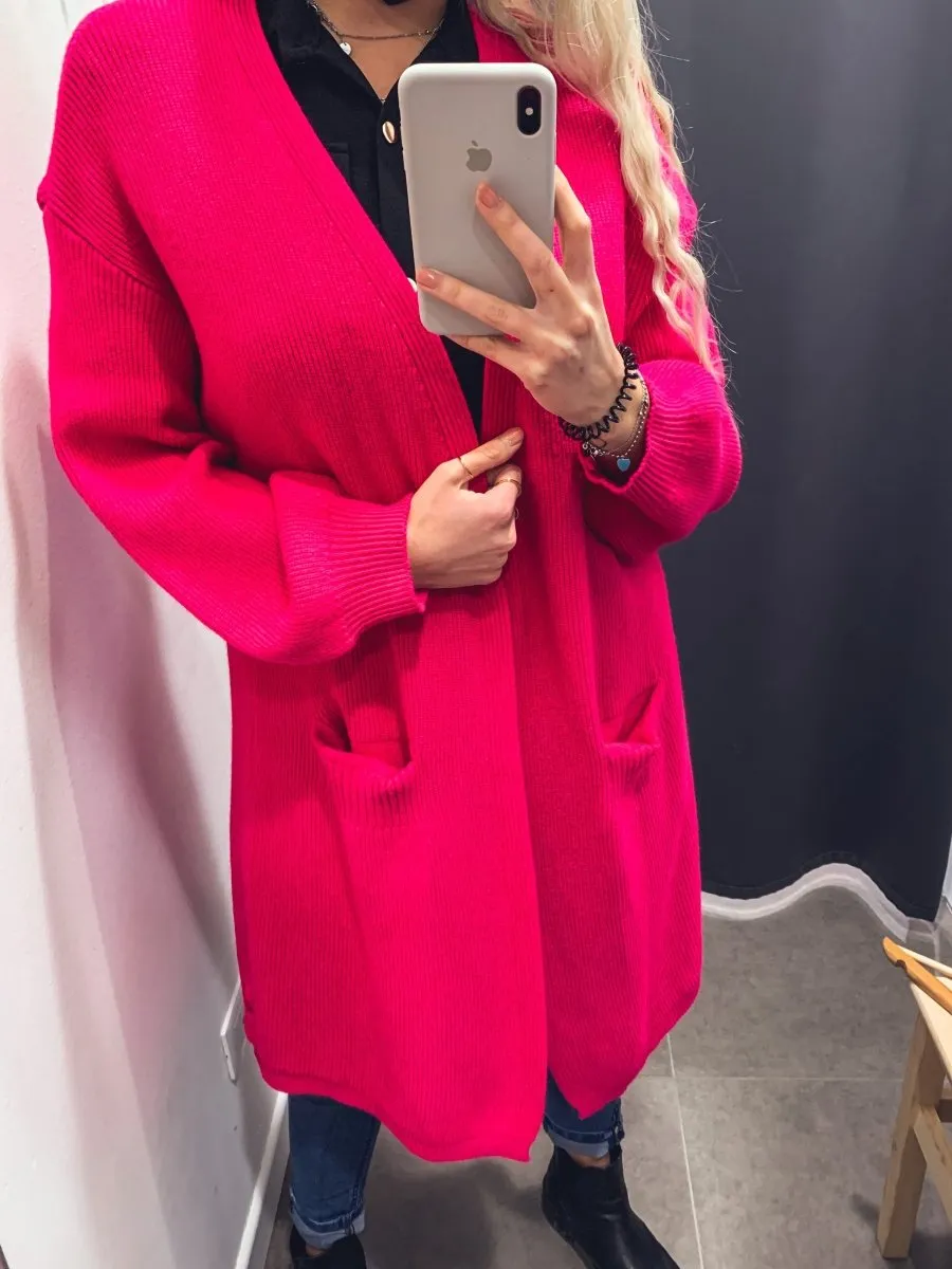 Cardigan lungo fucsia