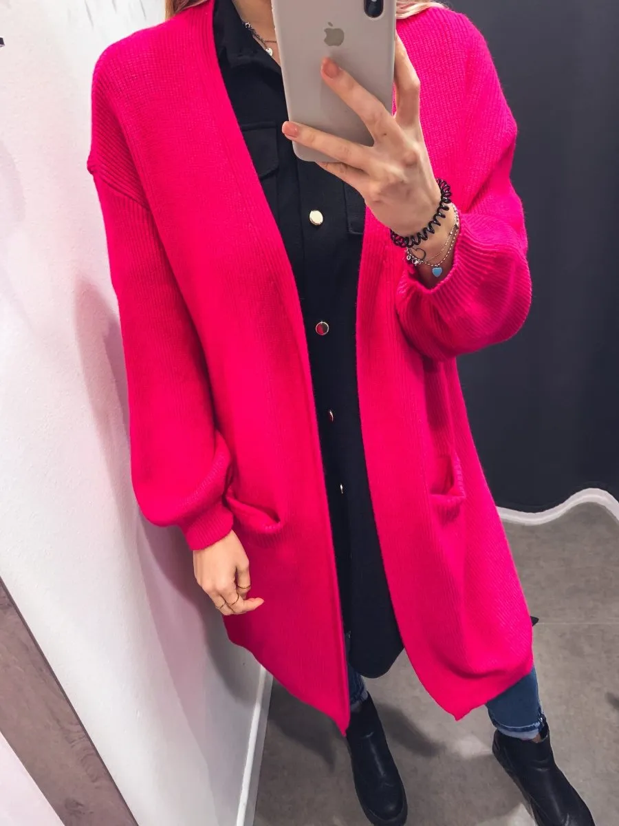 Cardigan lungo fucsia