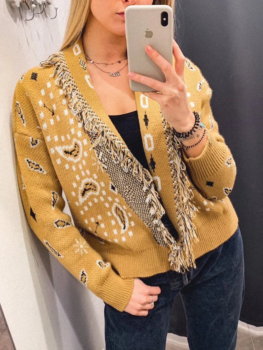 Cardigan marrone con frange