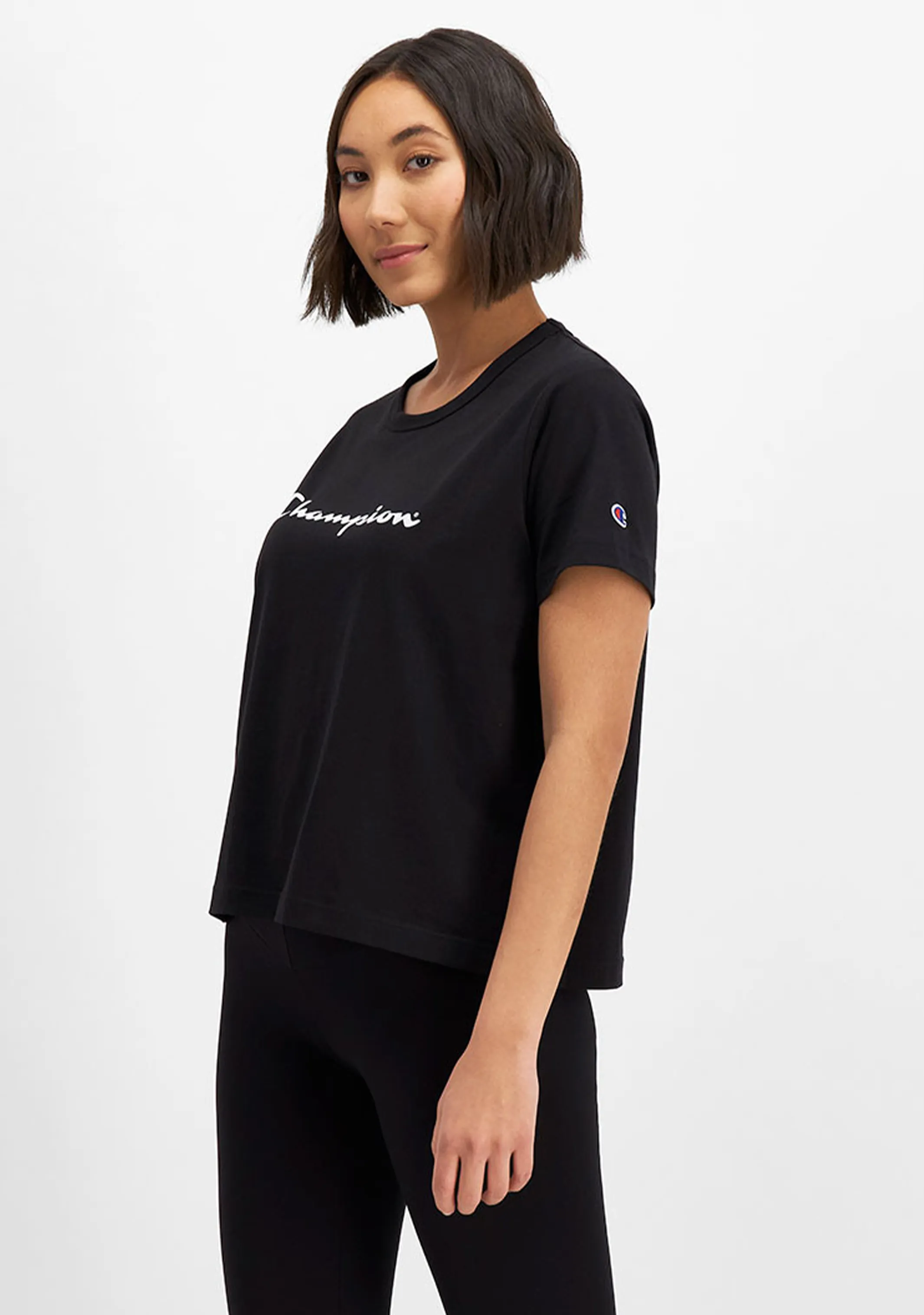 Champion Womens Script Crop Boxy Tee Black  CUWGN BLK