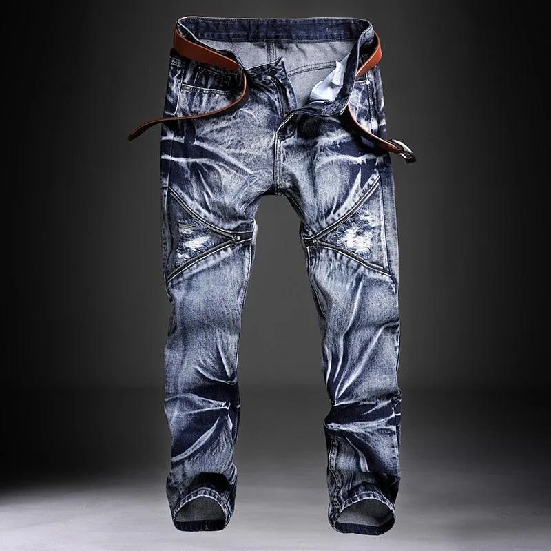 Classic Denim Biker Jeans with Slim Fit Pant Style