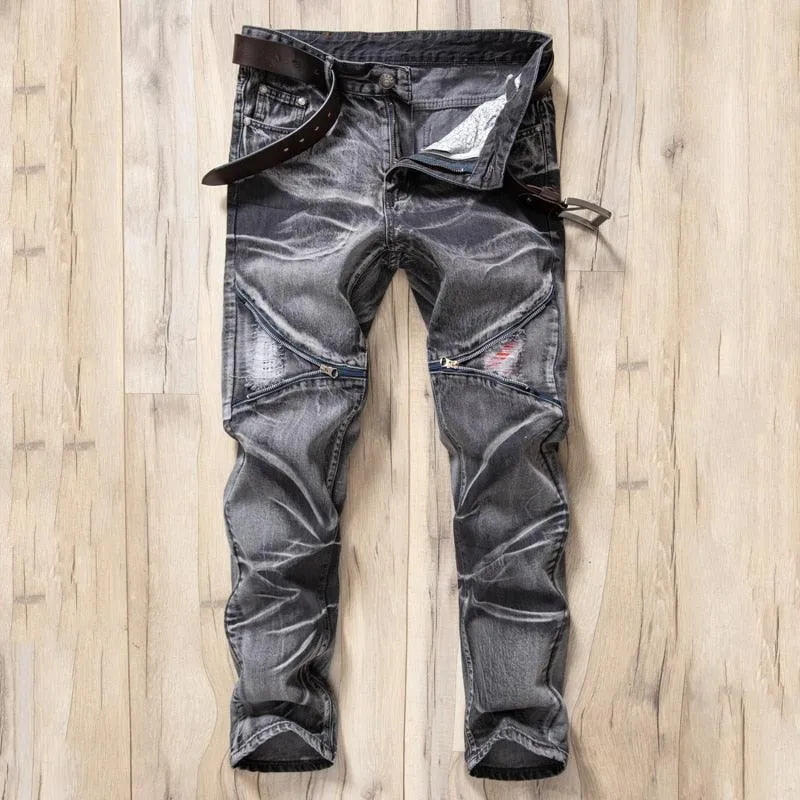 Classic Denim Biker Jeans with Slim Fit Pant Style