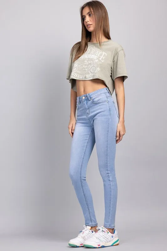 Classic High Rise Denim Skinny Jeans - Light Blue