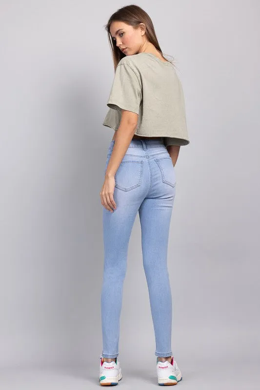 Classic High Rise Denim Skinny Jeans - Light Blue