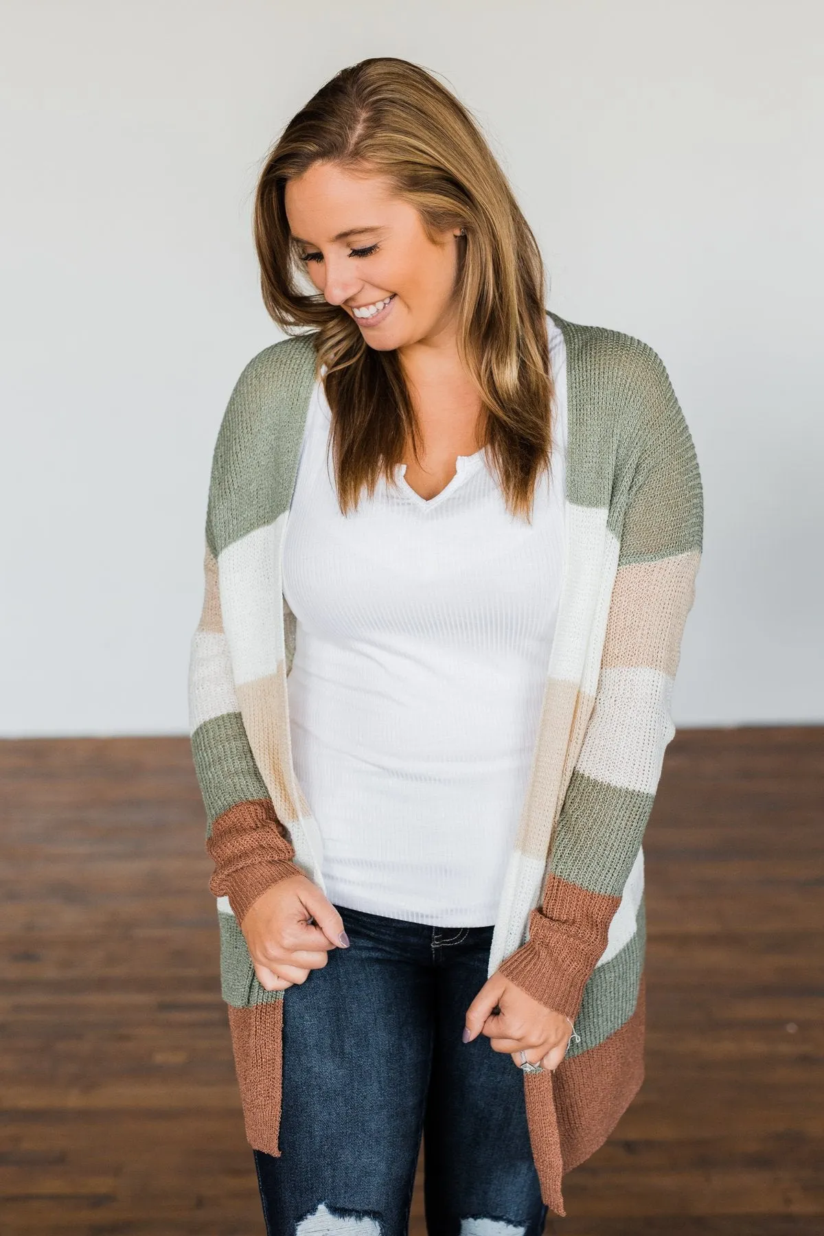 Conquer The World Color Block Cardigan- Olive, Oatmeal, Rust