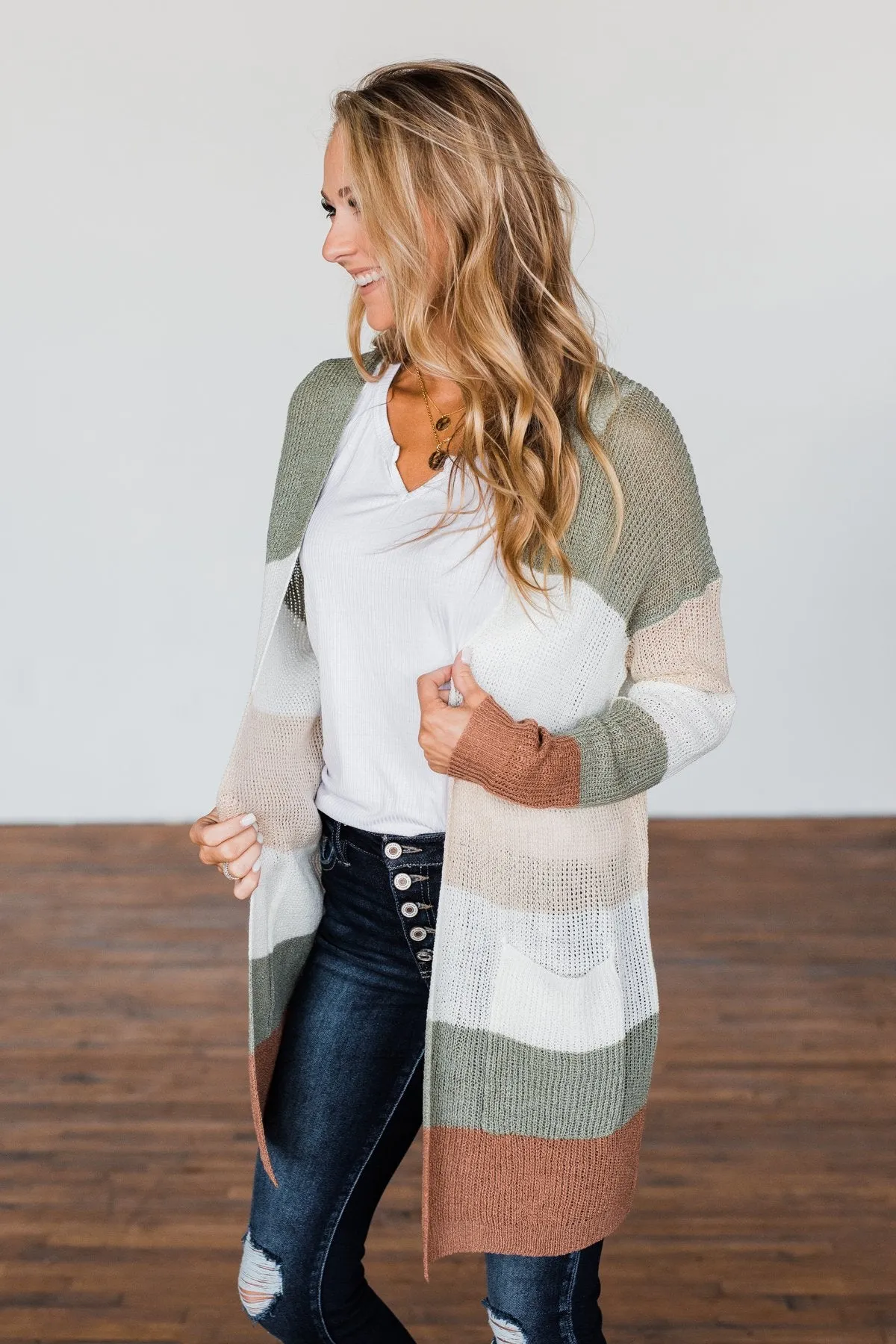 Conquer The World Color Block Cardigan- Olive, Oatmeal, Rust