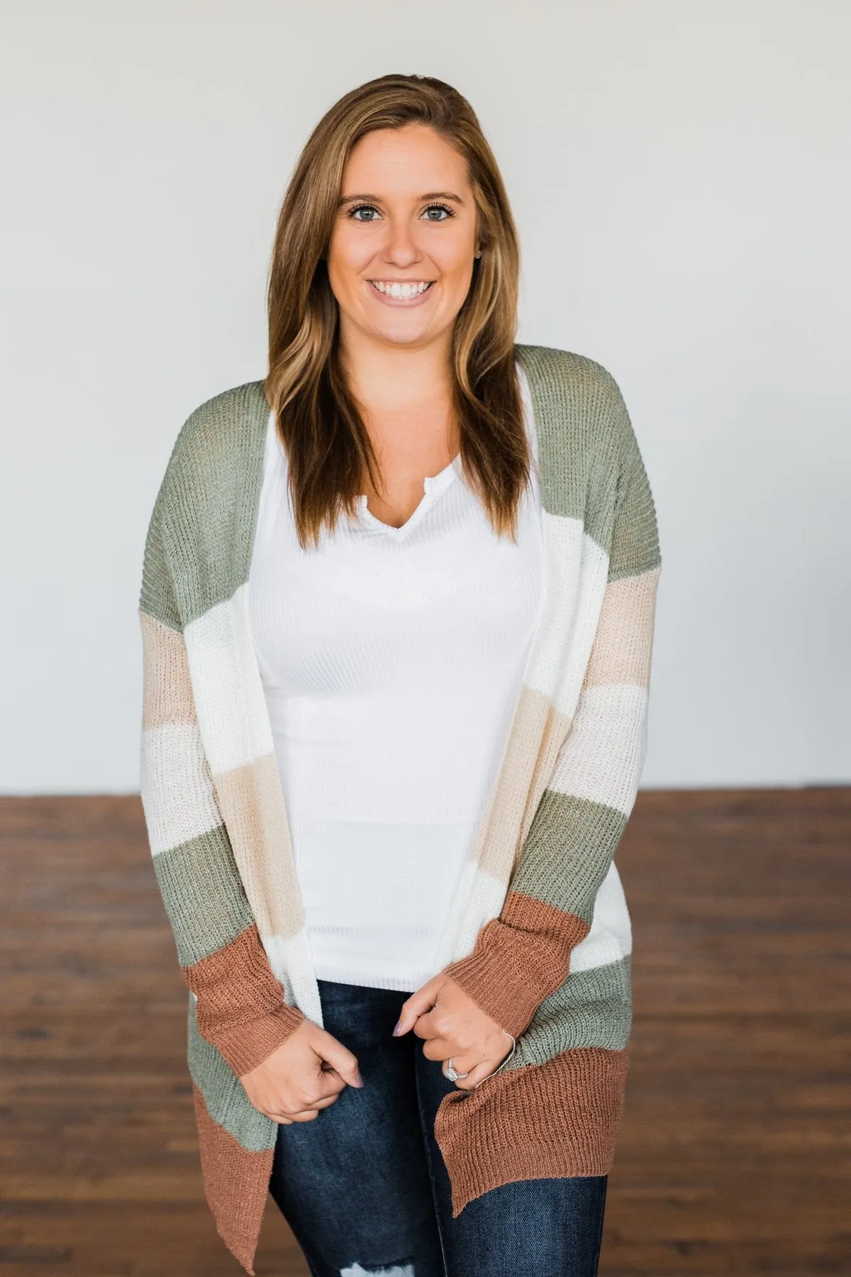 Conquer The World Color Block Cardigan- Olive, Oatmeal, Rust