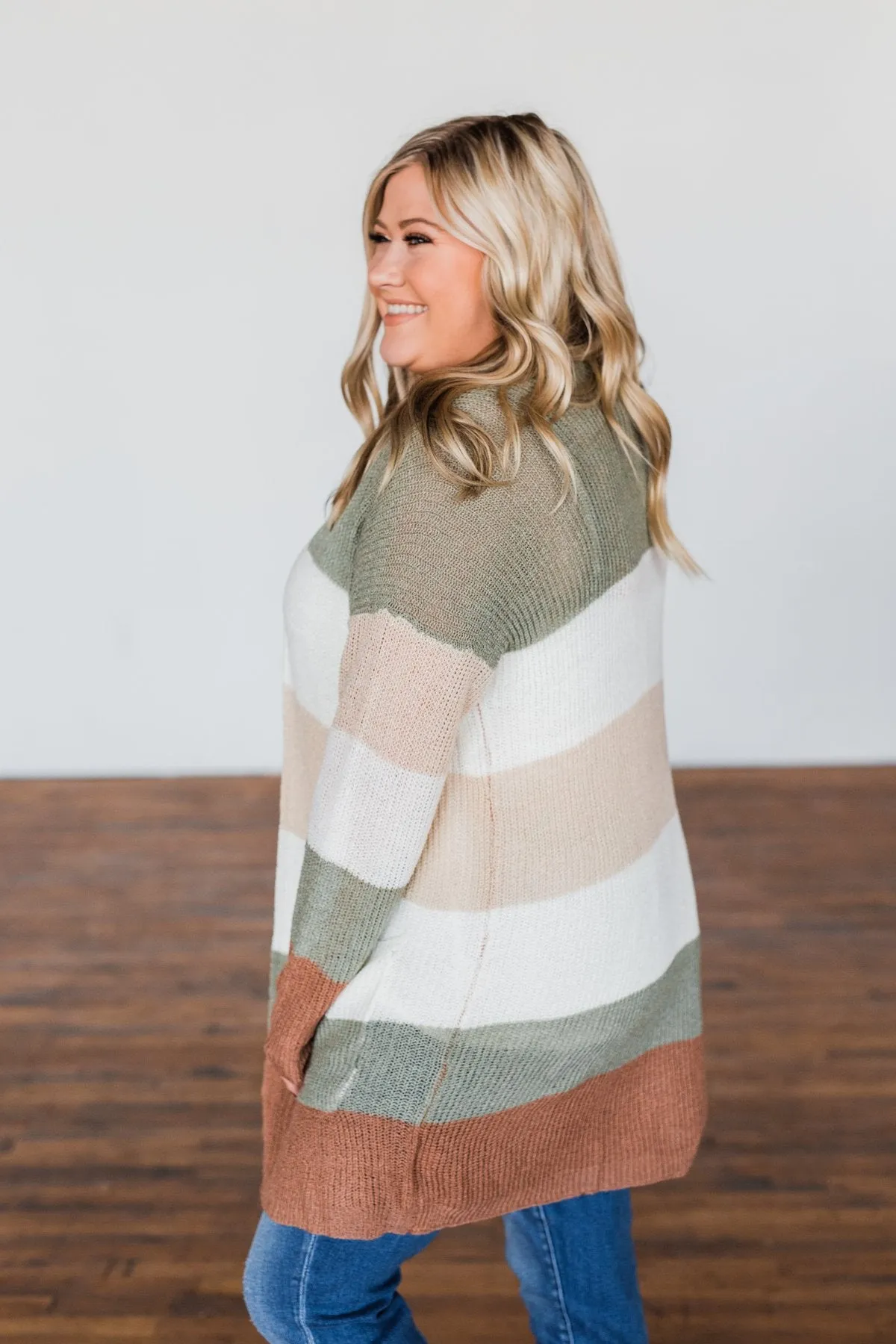 Conquer The World Color Block Cardigan- Olive, Oatmeal, Rust