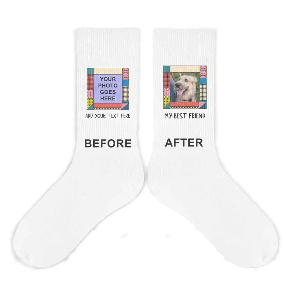 Custom Photo in Mod Frame with Your Text Printed on Socks