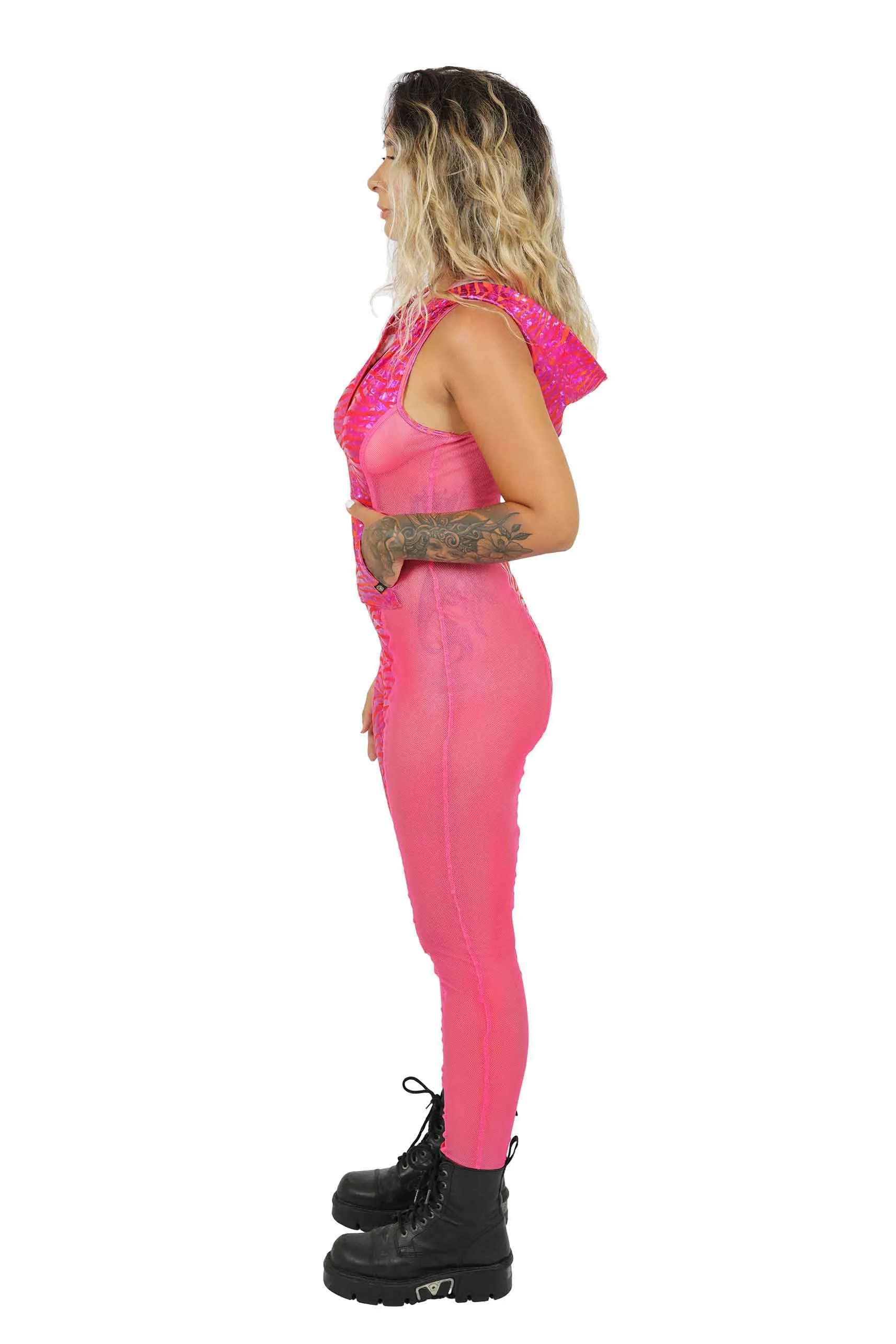 Cyber Tiger Pink Catsuit With Zipper