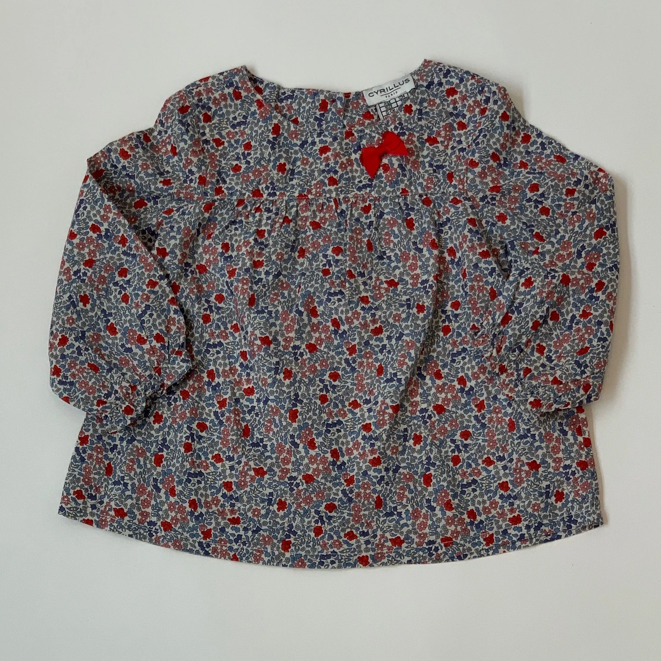 Cyrillus Blue Liberty Print Blouse With Bow: 12 Months