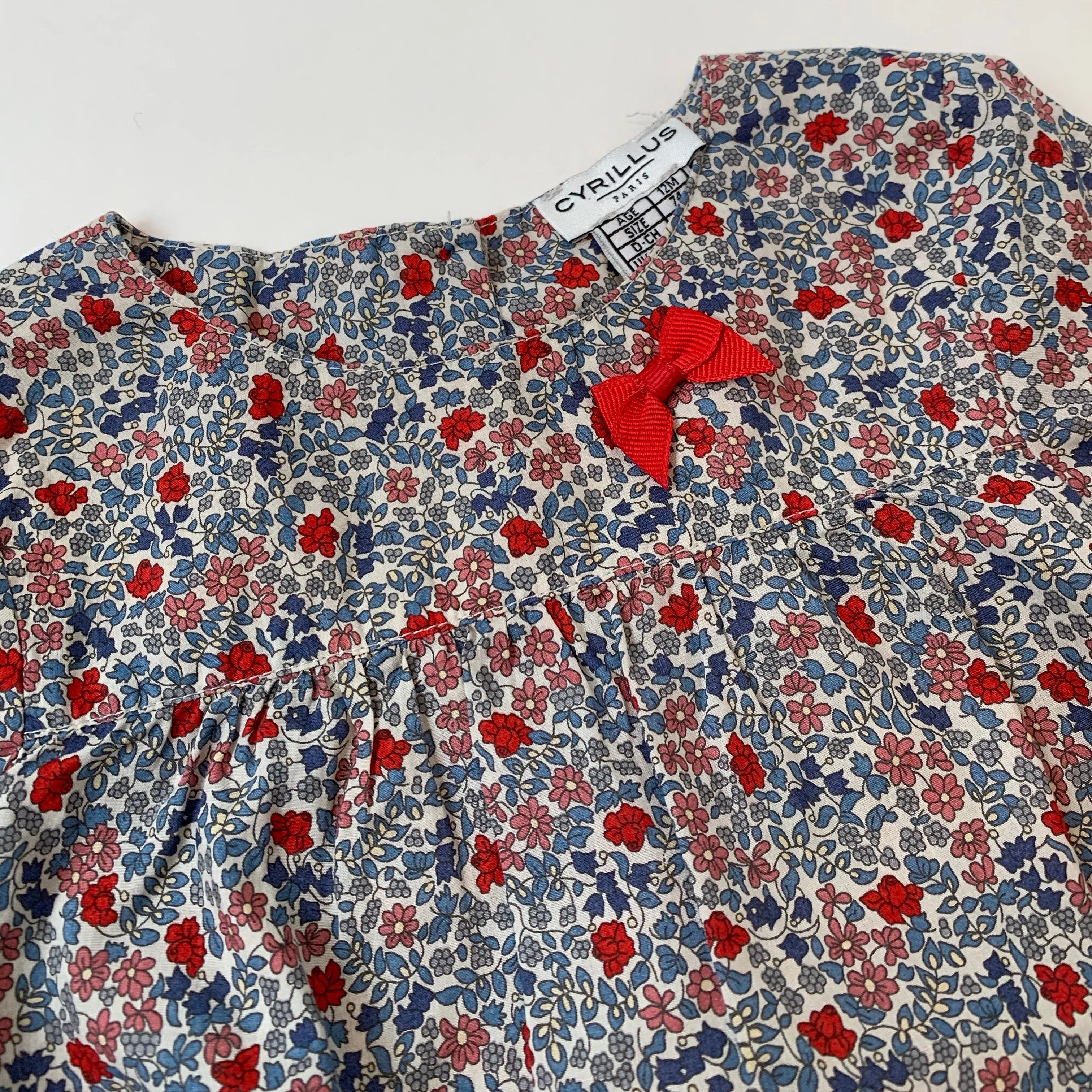 Cyrillus Blue Liberty Print Blouse With Bow: 12 Months