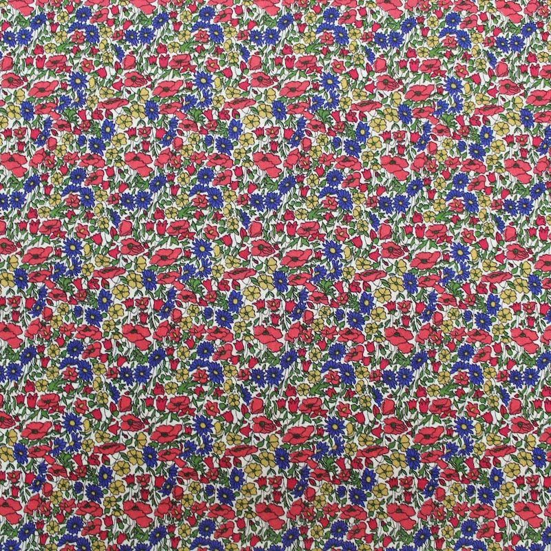 Dressmaking Floral Cotton Lawn - Prune and Blossom - Red and Blue