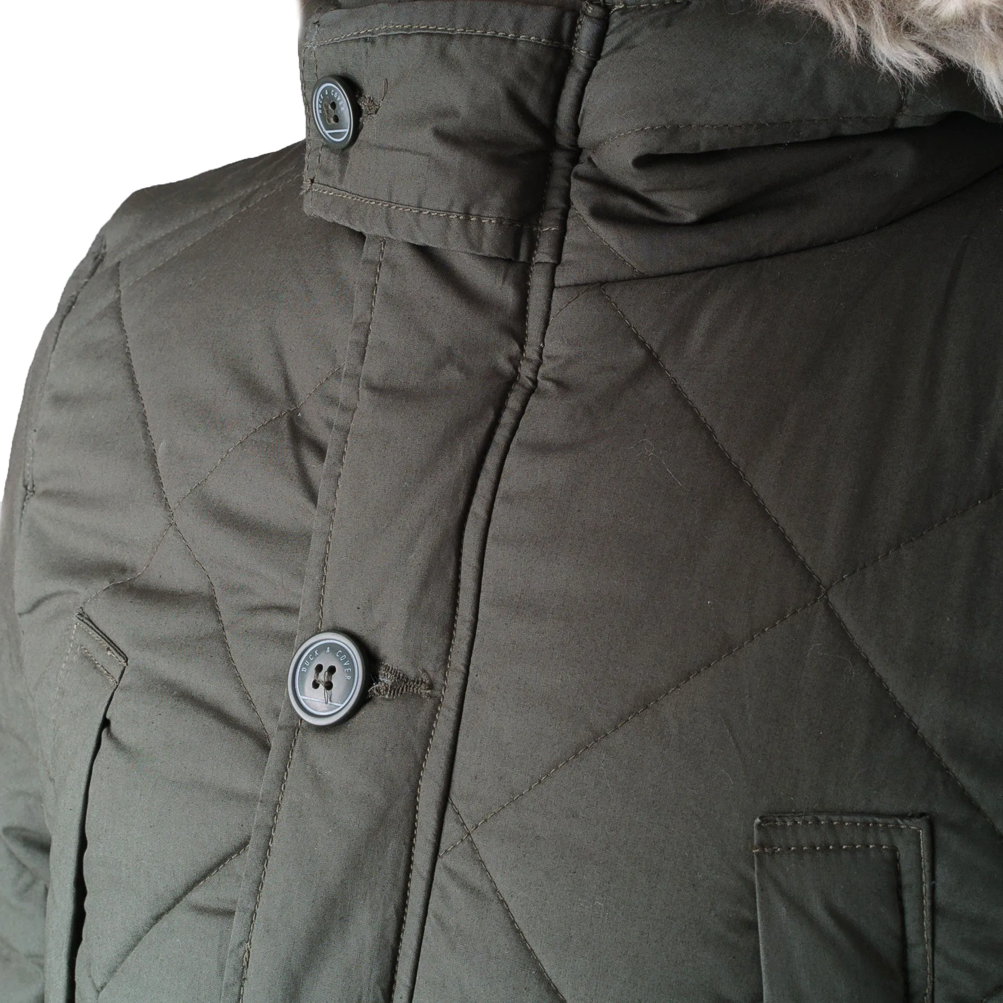 Duck and Cover Bazza Padded Parka Jacket Khaki