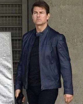 Ethan Hunt Leather Jacket | Tom Cruise Blue Jacket