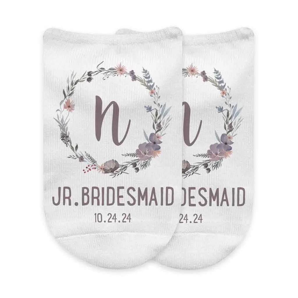 Floral Wedding Monogram No Show Socks for the Bridal Party