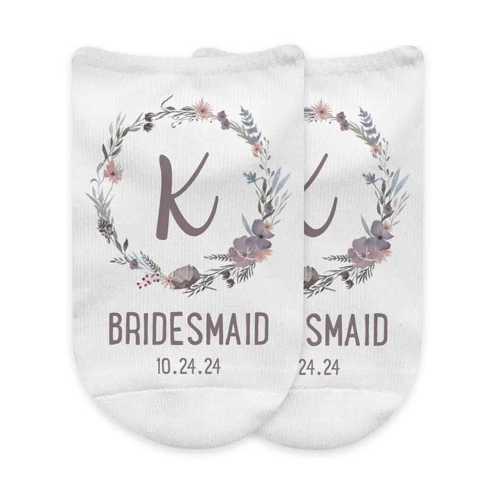 Floral Wedding Monogram No Show Socks for the Bridal Party