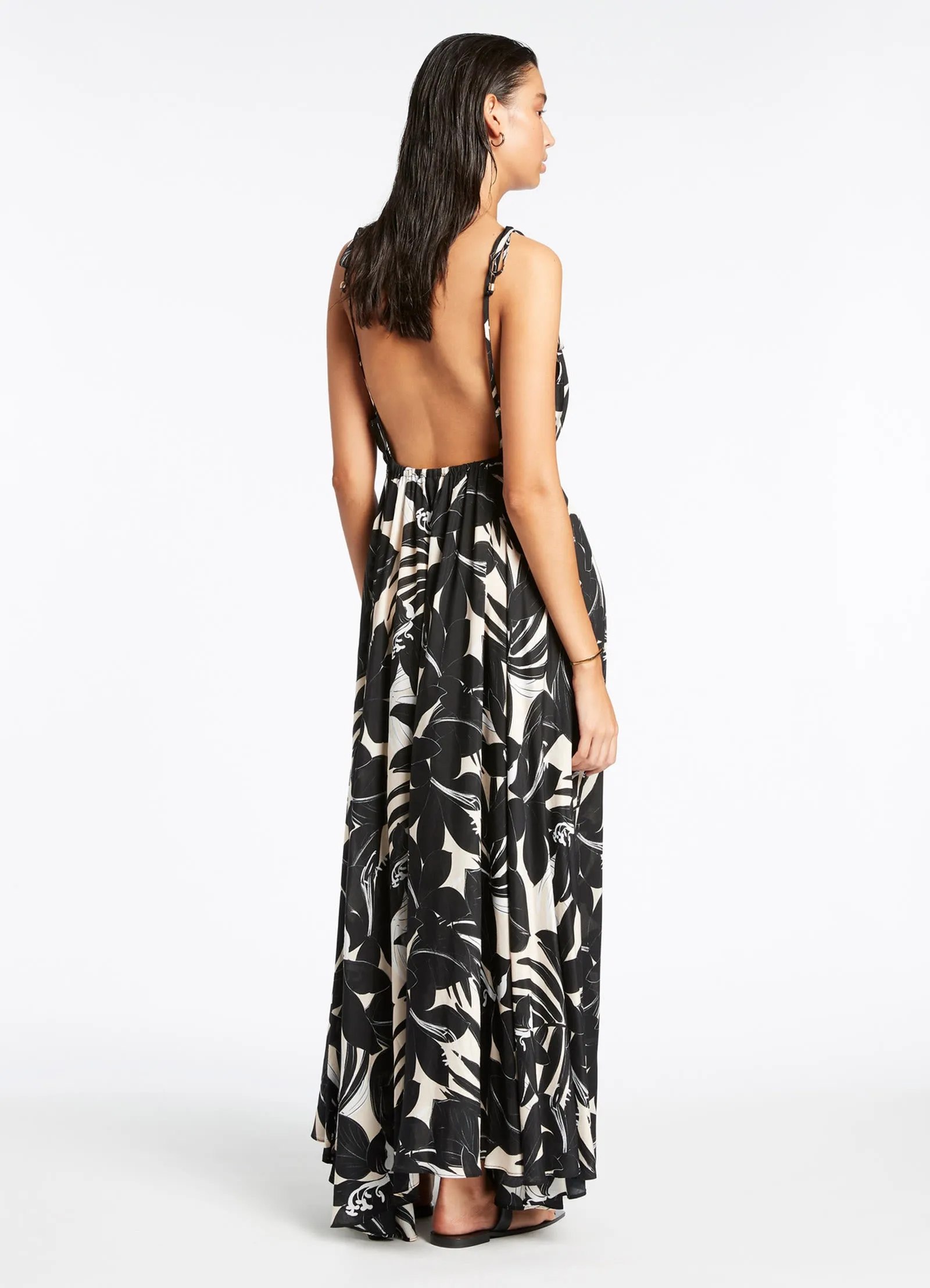 Floreale Backless Maxi Dress - Black