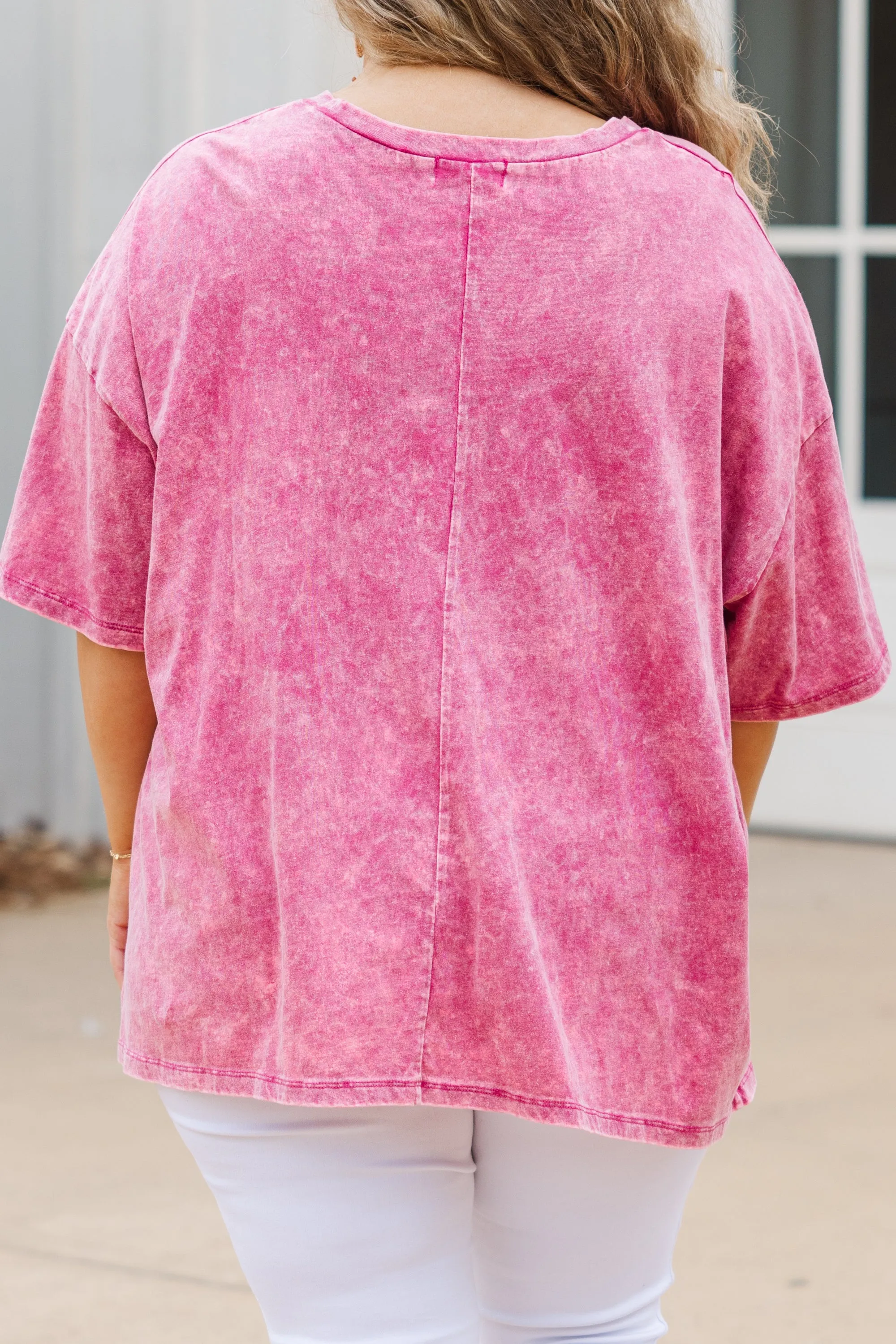 Freedom Acid Wash Boyfriend Tee, Rose