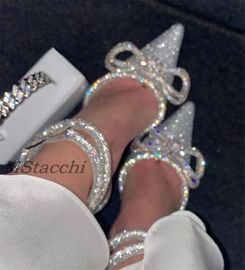 Glitter Rhinestones Satin High Heels Party Prom Designer Shoes